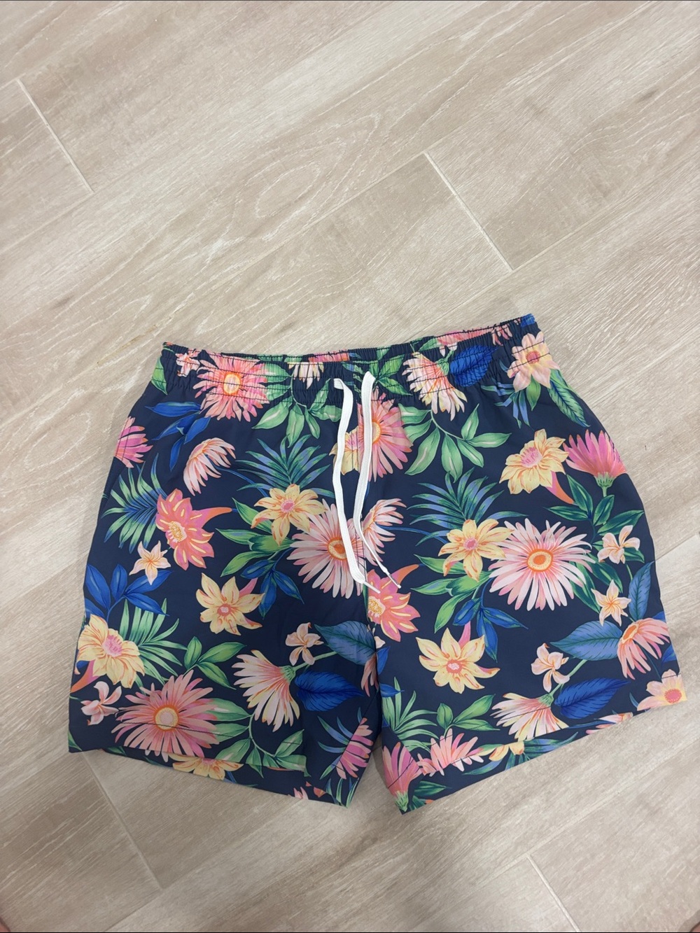 chubbies Navy Floral Swim Trunks with Pink & Yellow Blooms